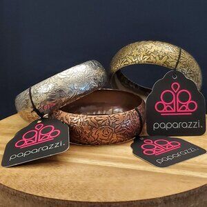 Paparazzi Thick Antique Bangle Bracelets Lot of 3